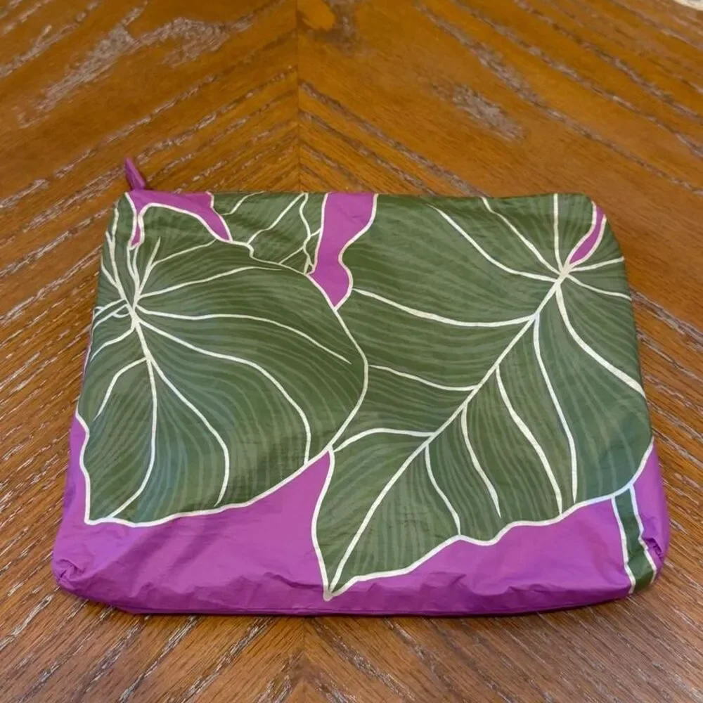 Aloha Collection Purple/Pink & Green Leaf Print Small Pouch Bag